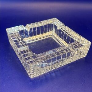 Mid Century Art Deco Glass Square Checkered Ashtray - Heavy